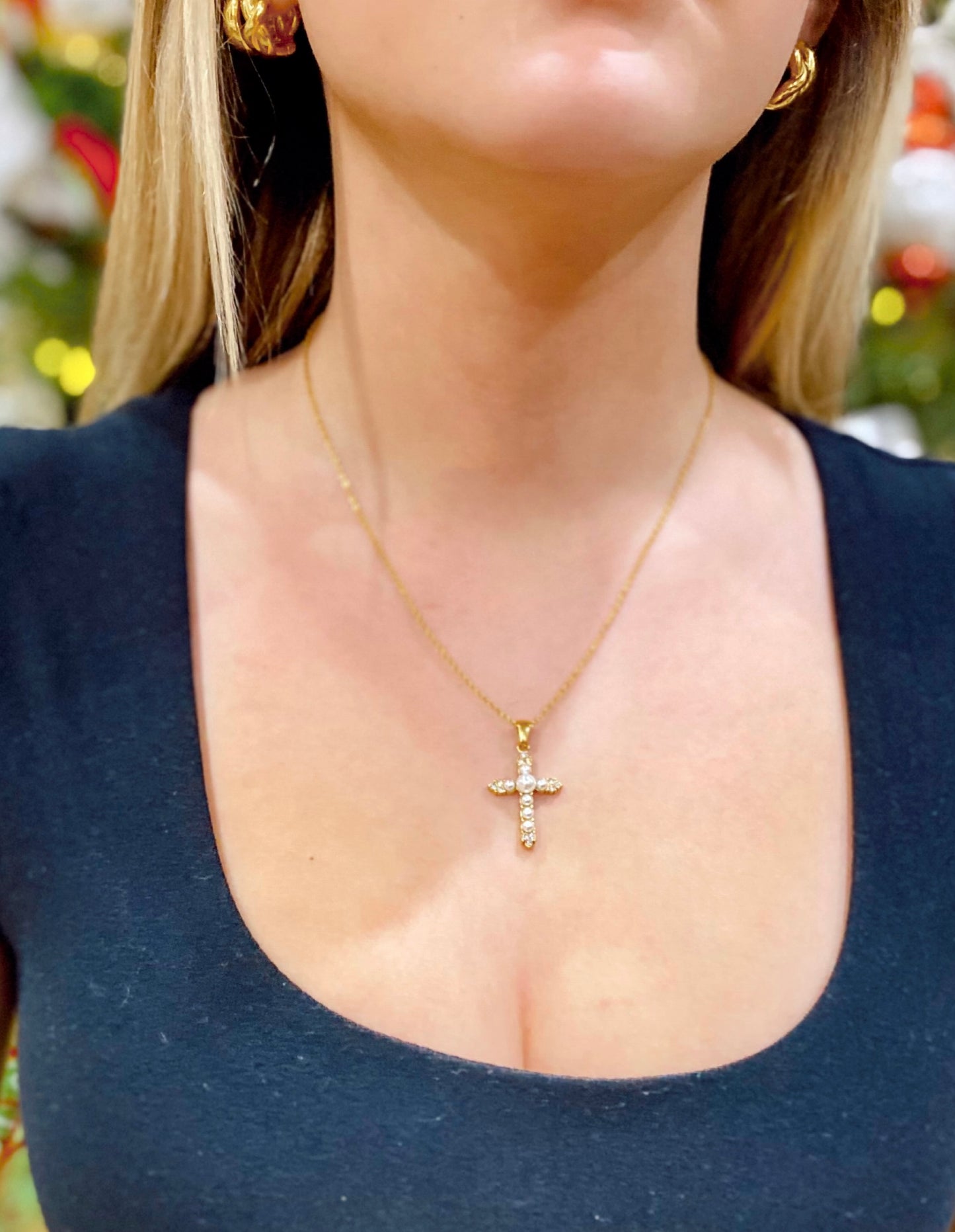 Charlotte Pearl Cross Necklace